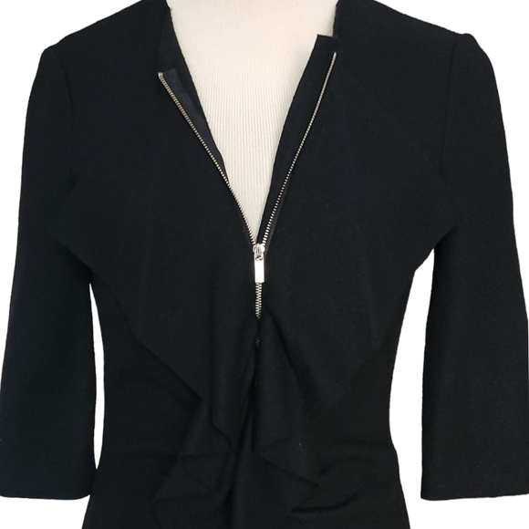 Carolina Herrera Dress Black Wool Ruffle VINTAGE - Picture 4 of 10